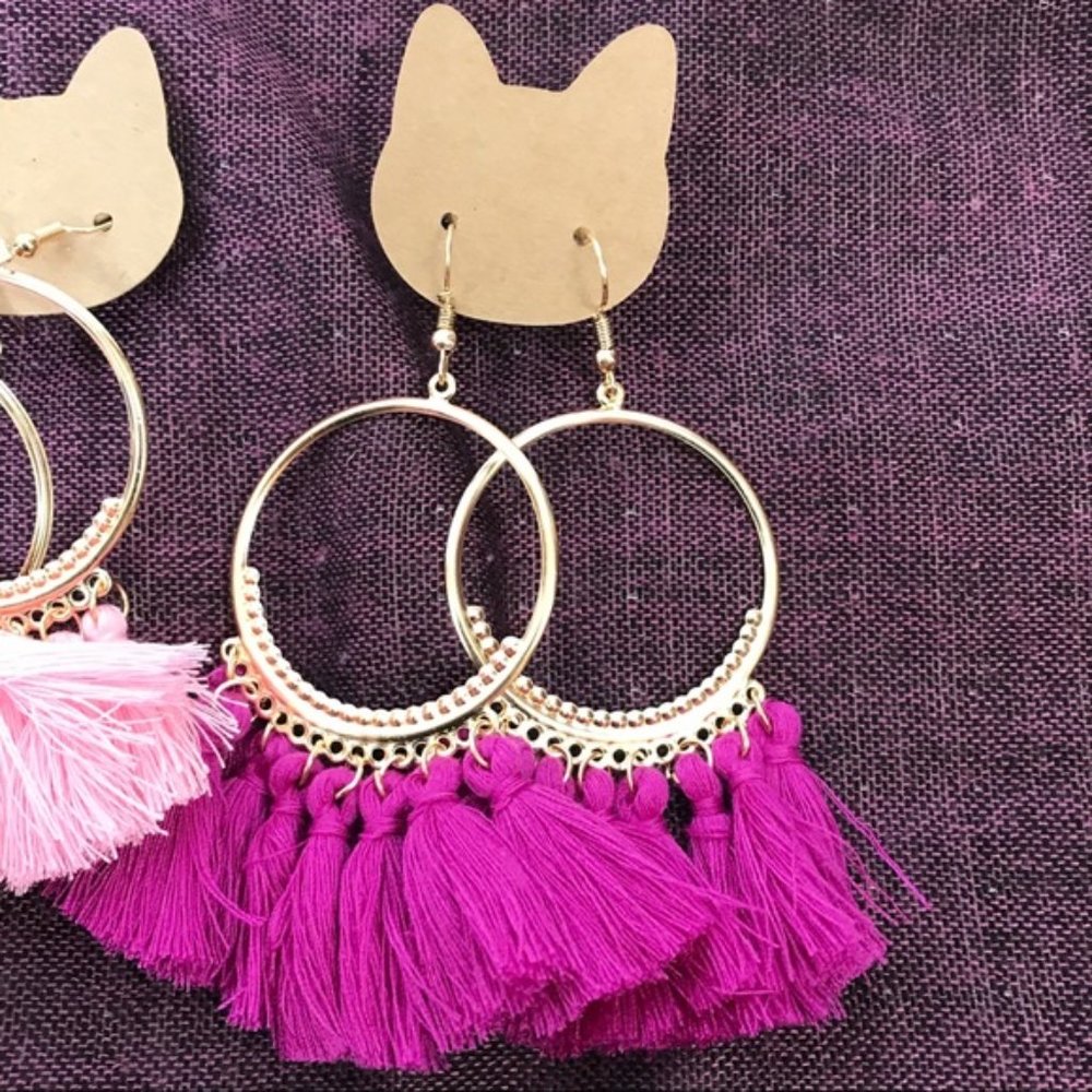 One pair hoop fringe earrings 3in nwot - Picture 3 of 8